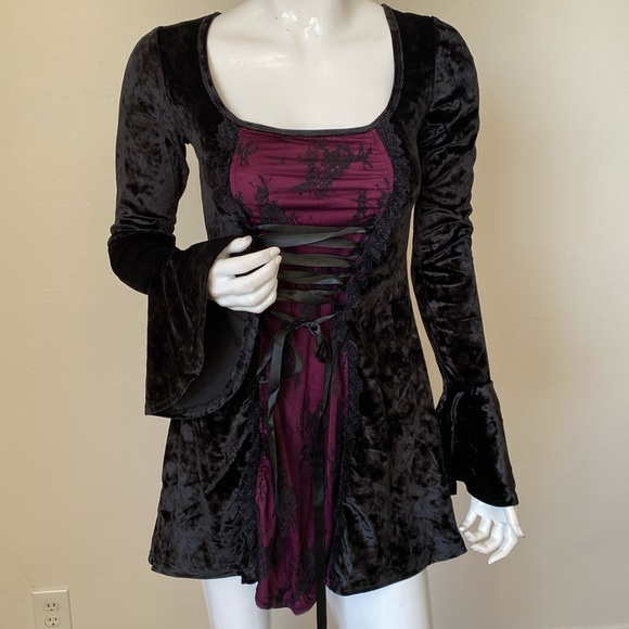 Dolls Kill Dresses & Skirts - Dolls Kill The Grave Girls Mourning The Light Velvet Mini Dress Black & Maroon